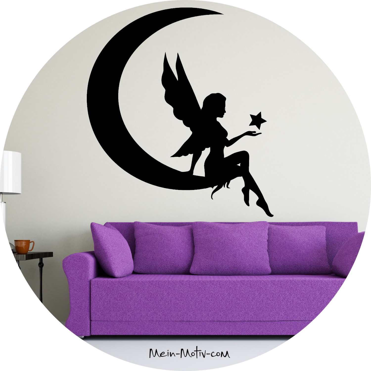 Wandtattoo Fee im Mond mit Stern