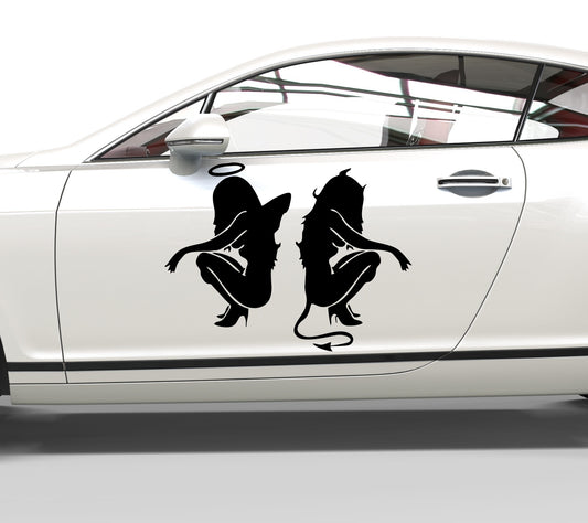 Autoaufkleber Sexy Teufel und Engel hockend