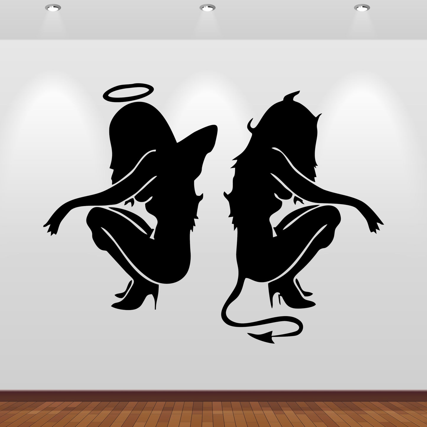 Wandtattoo Sexy Teufel und Engel hockend