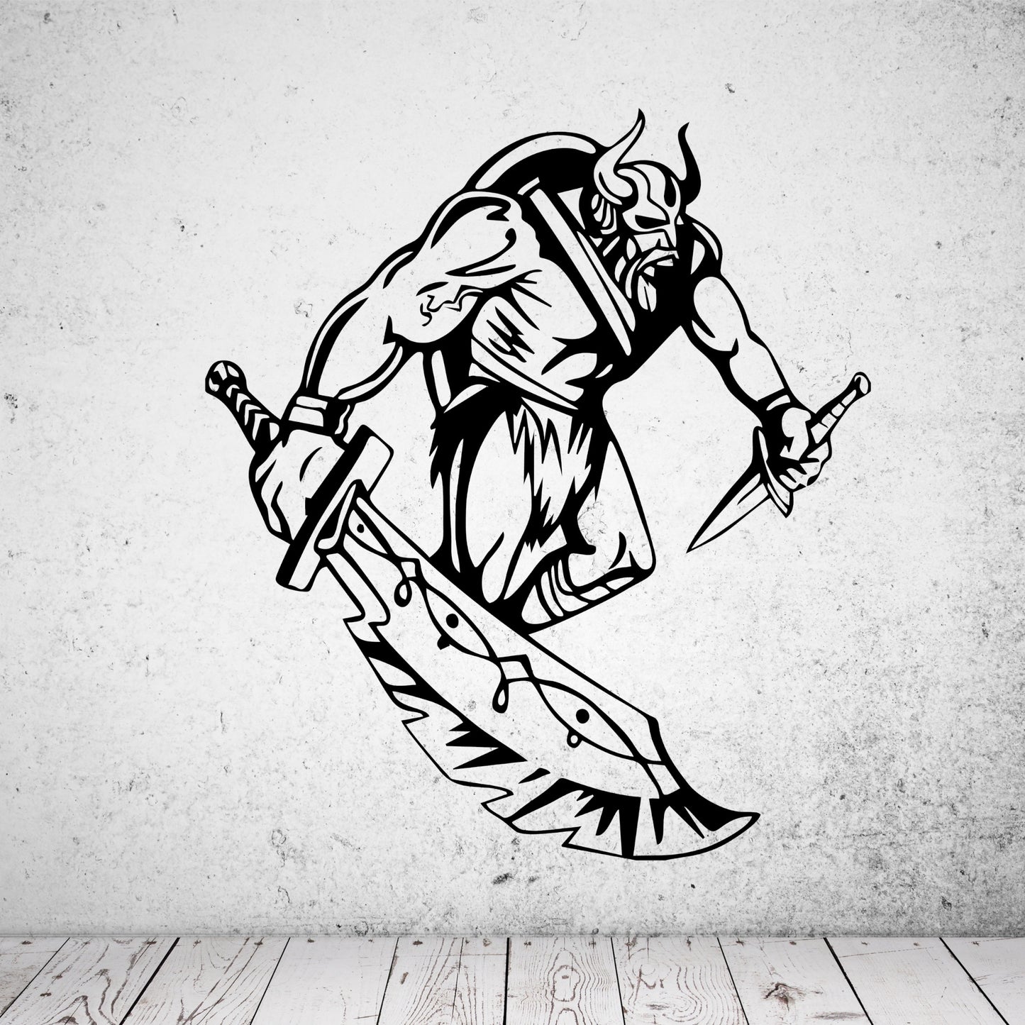 Wandtattoo Wikinger mit Schwert und Dolch