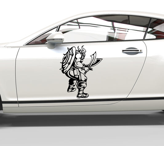 Autoaufkleber Wikinger mit 2 Schwertern und Schild
