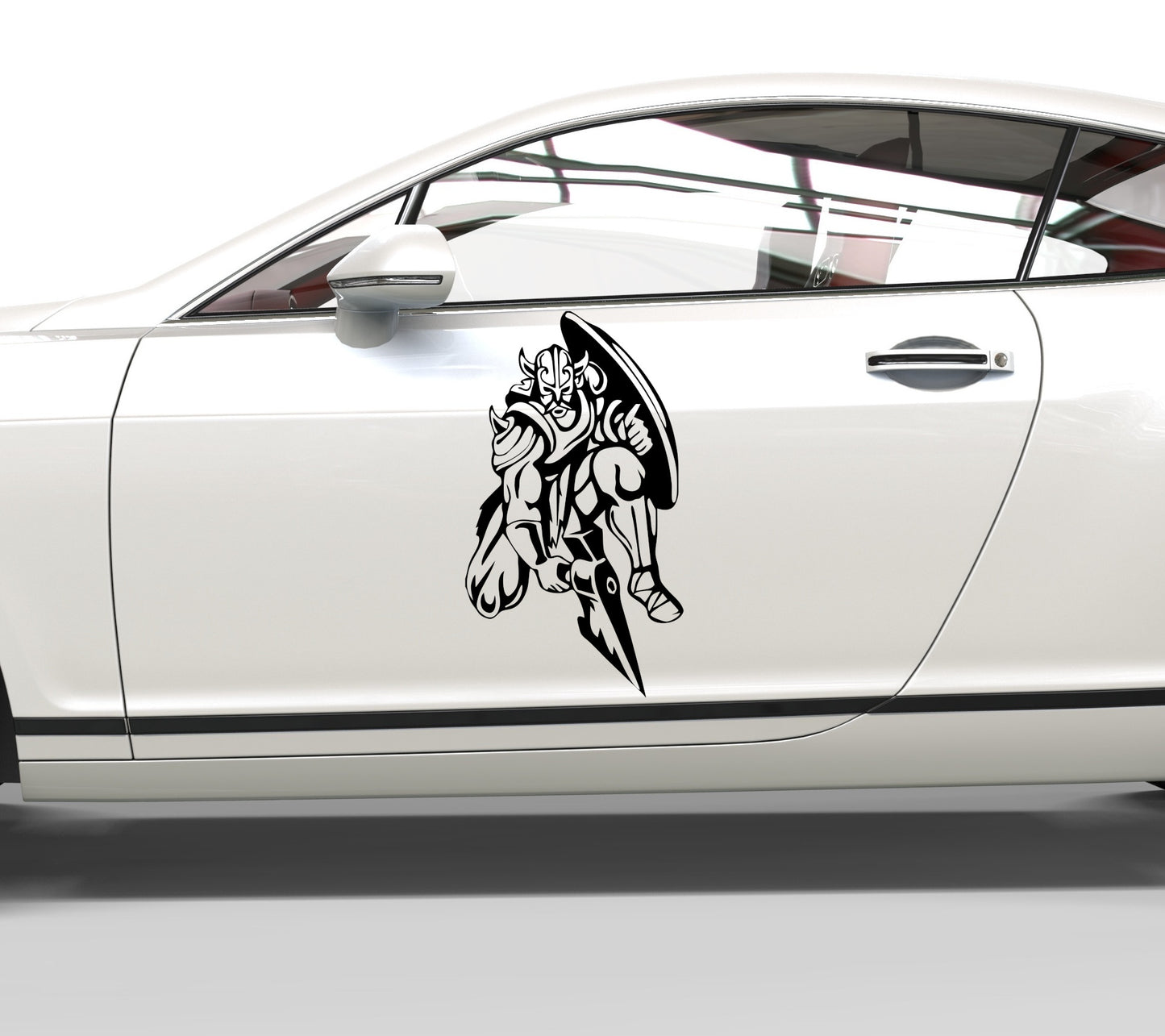 Autoaufkleber Wikinger mit Axt und Schild kniend