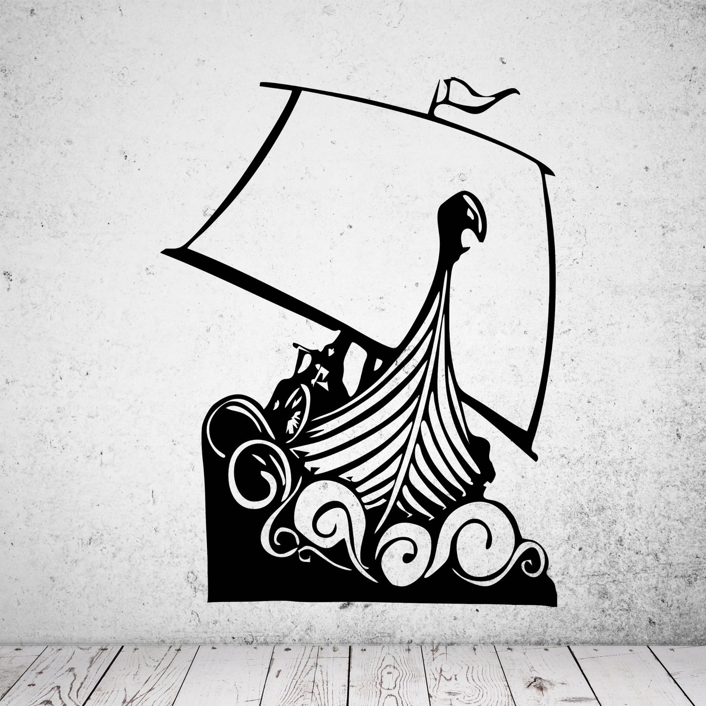 Wandtattoo Wikingerschiff mit Wellen