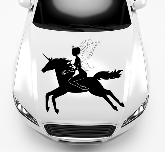 Autoaufkleber Fee auf einem Einhorn