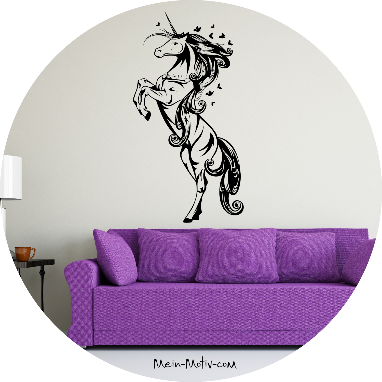 Wandtattoo Einhorn mit Schmetterlingen