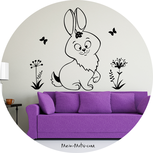 Wandtattoo Hase mit Blumen