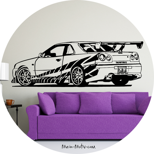 Wandtattoo Fast and Furious Nissan Skyline R34