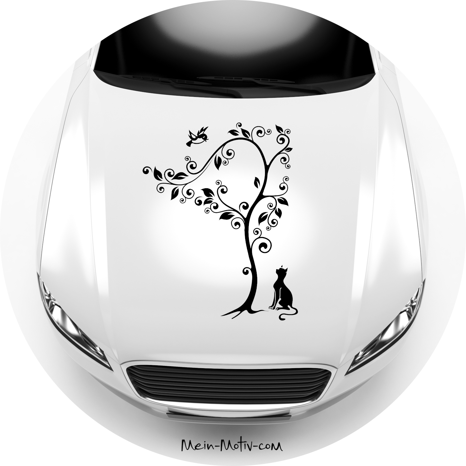 Autoaufkleber Baum mit Katze und Vogel