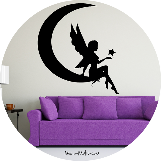 Wandtattoo Fee im Mond mit Stern