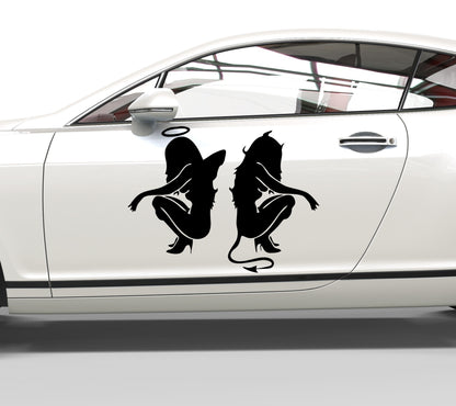Autoaufkleber Sexy Teufel und Engel hockend