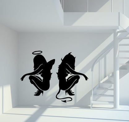 Wandtattoo Sexy Teufel und Engel hockend