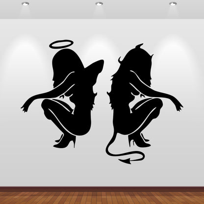 Wandtattoo Sexy Teufel und Engel hockend