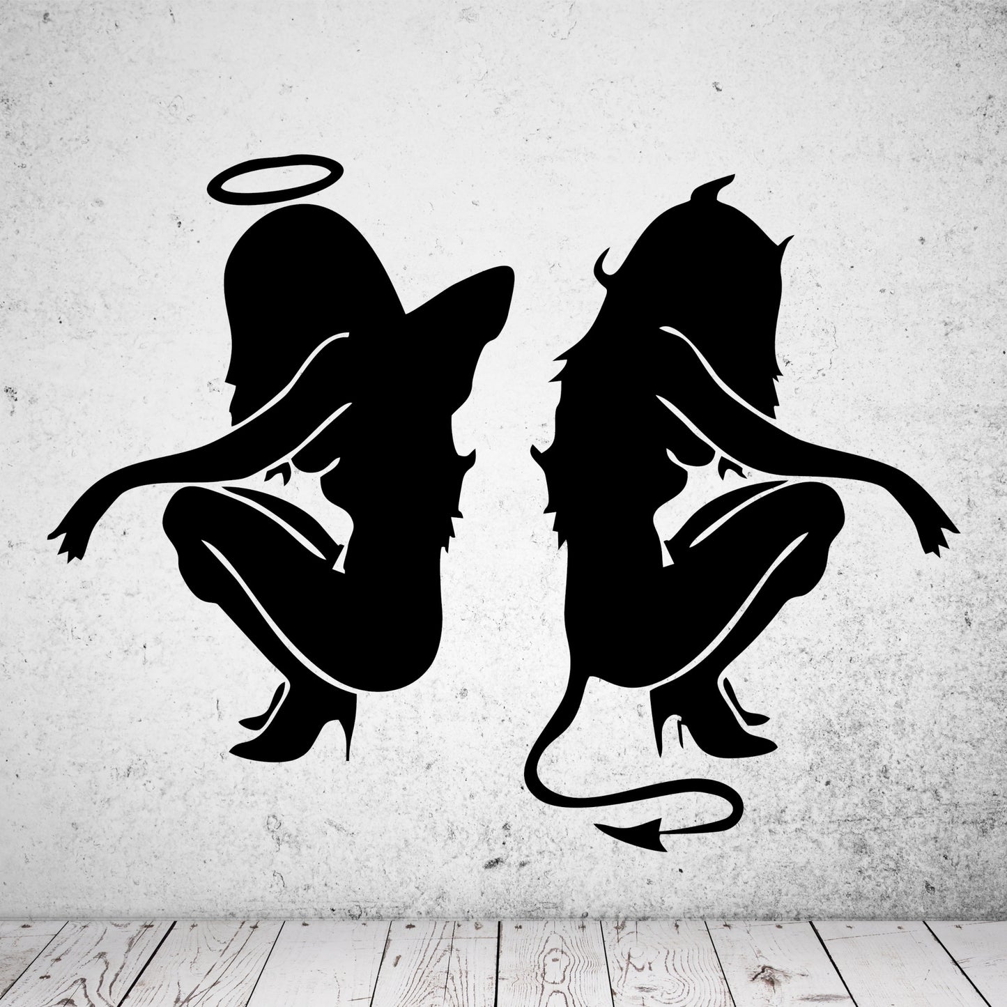 Wandtattoo Sexy Teufel und Engel hockend