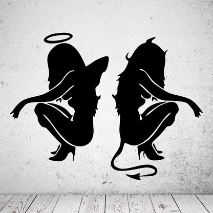Wandtattoo Sexy Teufel und Engel hockend