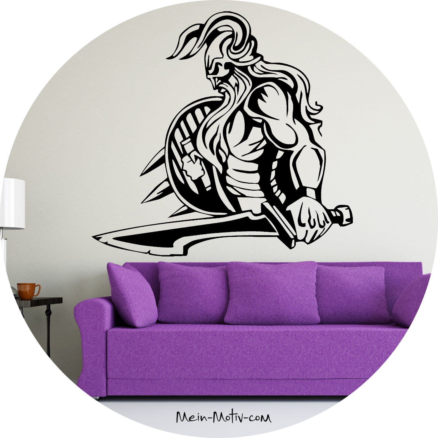 Wandtattoo Wikinger mit Schwert und Schild seitlich