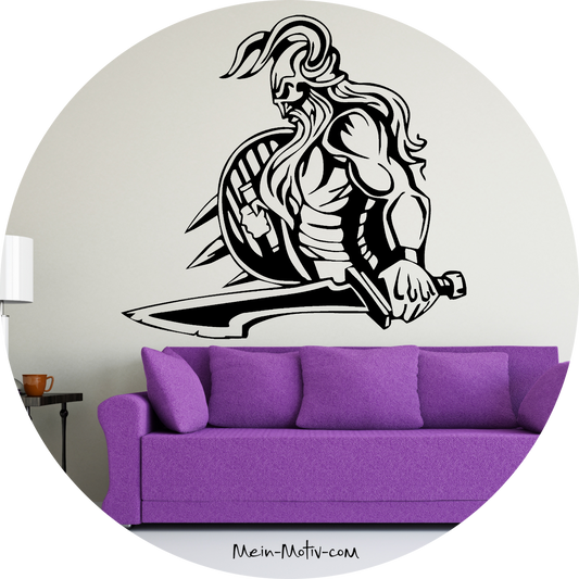Wandtattoo Wikinger mit Schwert und Schild seitlich