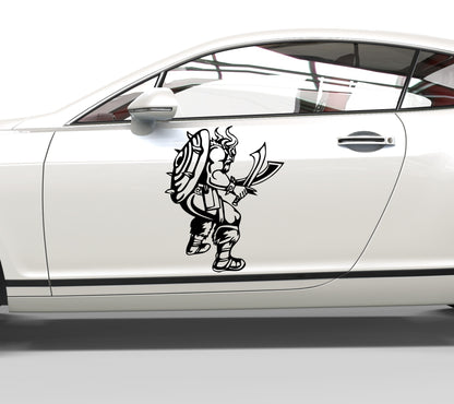 Autoaufkleber Wikinger mit 2 Schwertern und Schild