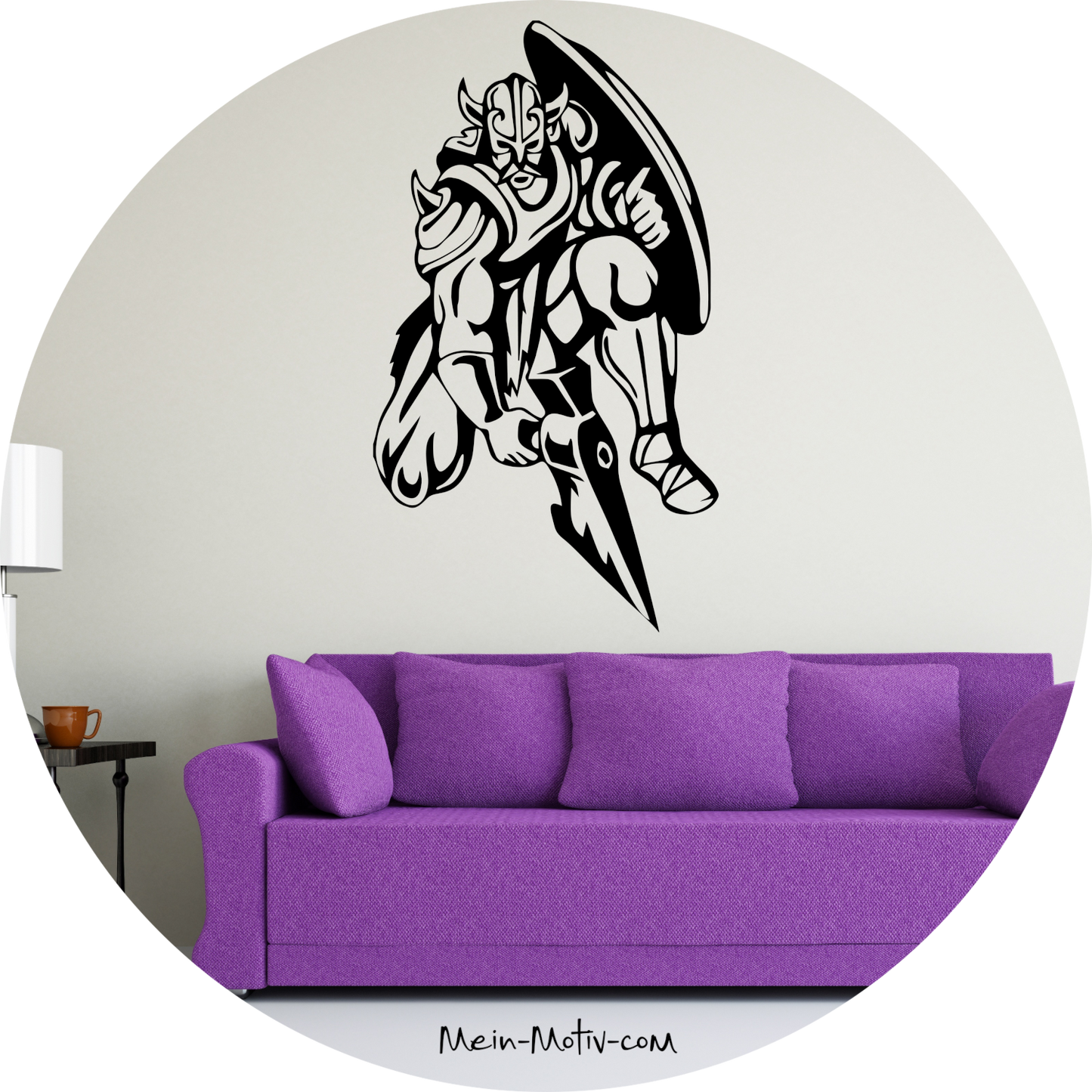 Wandtattoo Wikinger mit Axt und Schild kniend