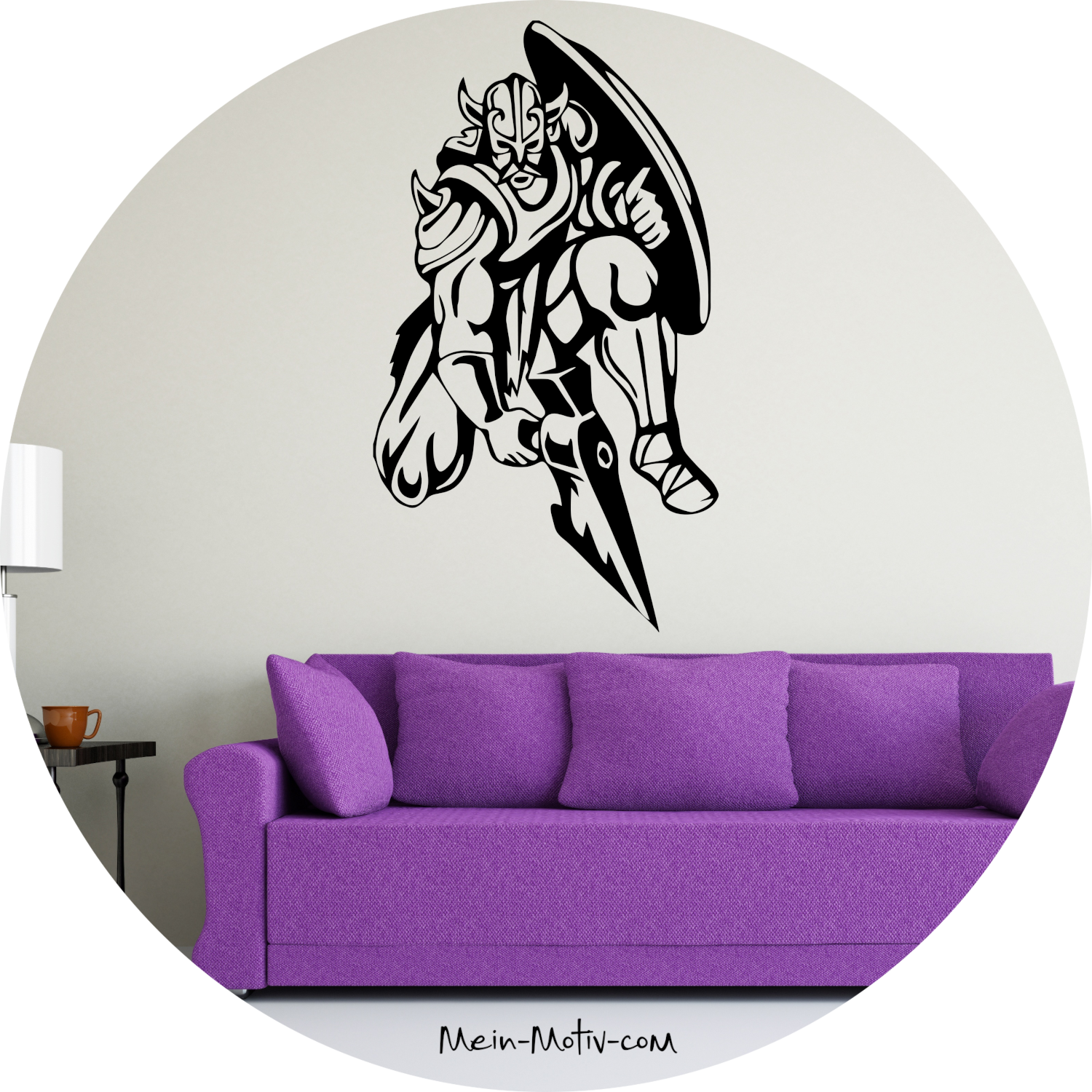 Wandtattoo Wikinger mit Axt und Schild kniend