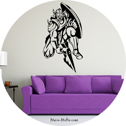 Wandtattoo Wikinger mit Axt und Schild kniend