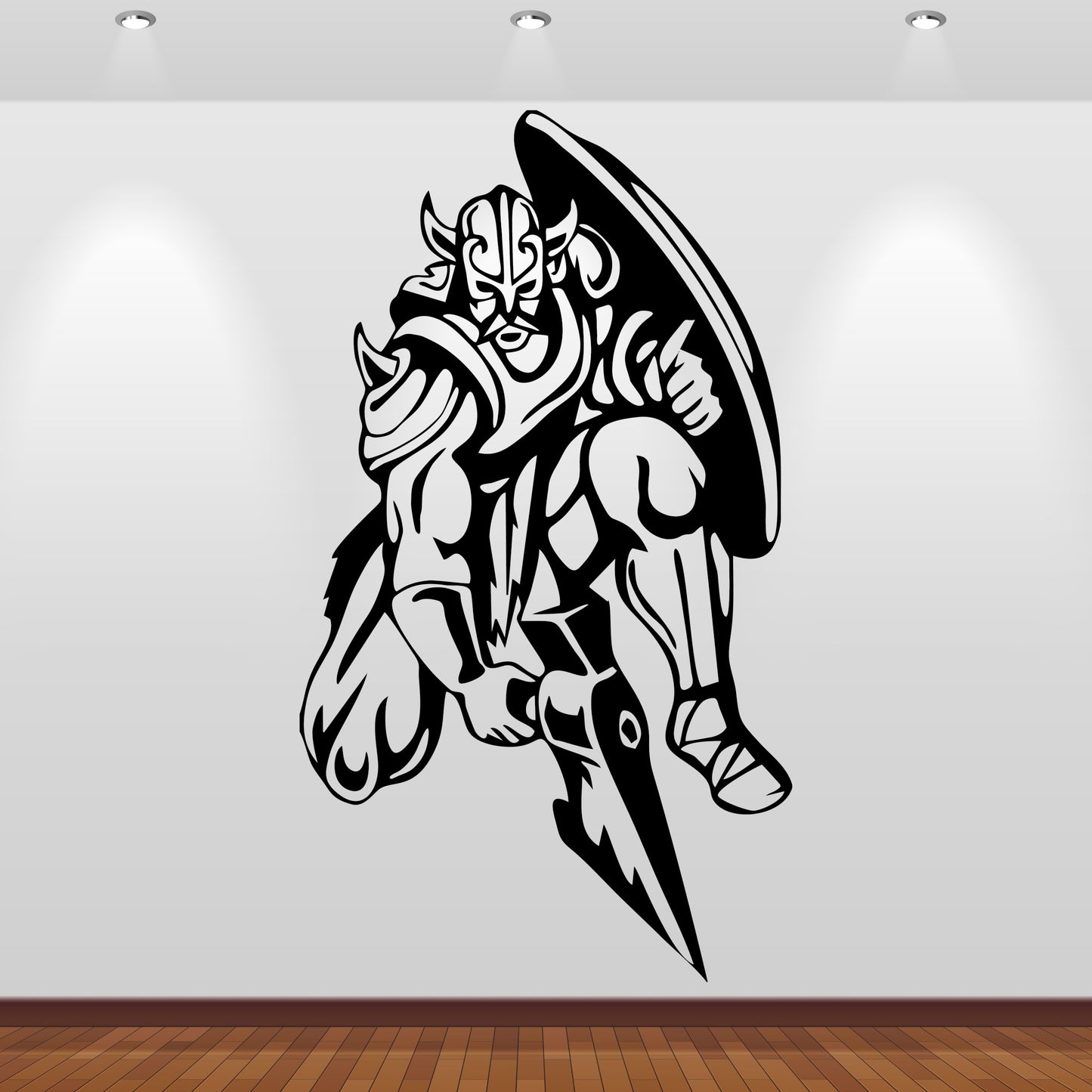 Wandtattoo Wikinger mit Axt und Schild kniend