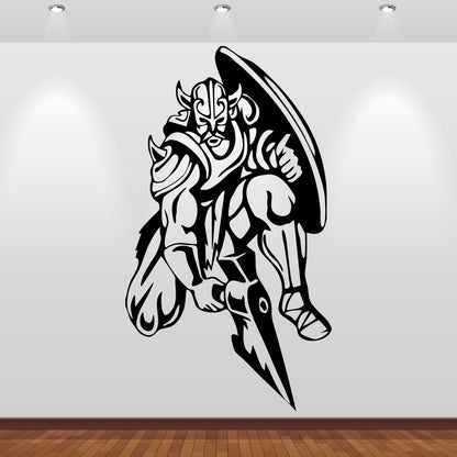 Wandtattoo Wikinger mit Axt und Schild kniend