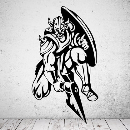Wandtattoo Wikinger mit Axt und Schild kniend