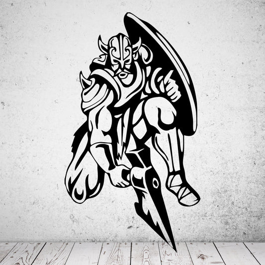 Wandtattoo Wikinger mit Axt und Schild kniend