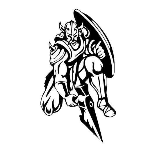 Wandtattoo Wikinger mit Axt und Schild kniend