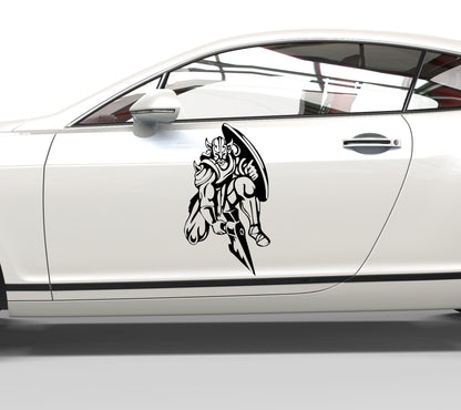 Autoaufkleber Wikinger mit Axt und Schild kniend