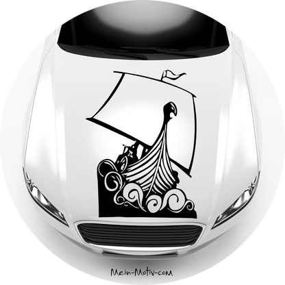 Autoaufkleber Wikingerschiff mit Wellen