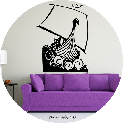 Wandtattoo Wikingerschiff mit Wellen