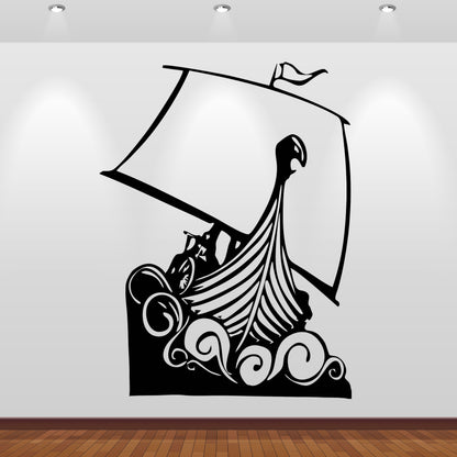 Wandtattoo Wikingerschiff mit Wellen