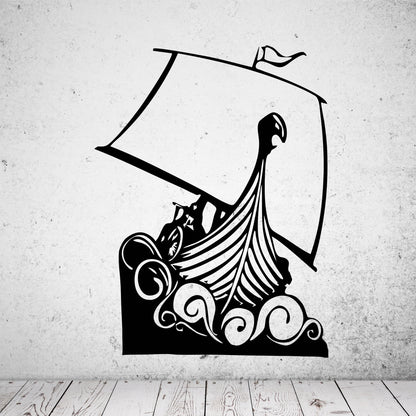Wandtattoo Wikingerschiff mit Wellen