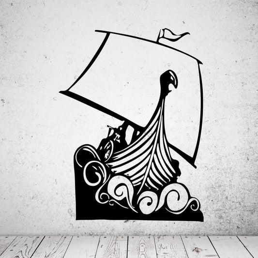 Wandtattoo Wikingerschiff mit Wellen