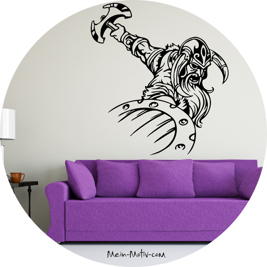 Wandtattoo Wikinger mit Axt angreifend