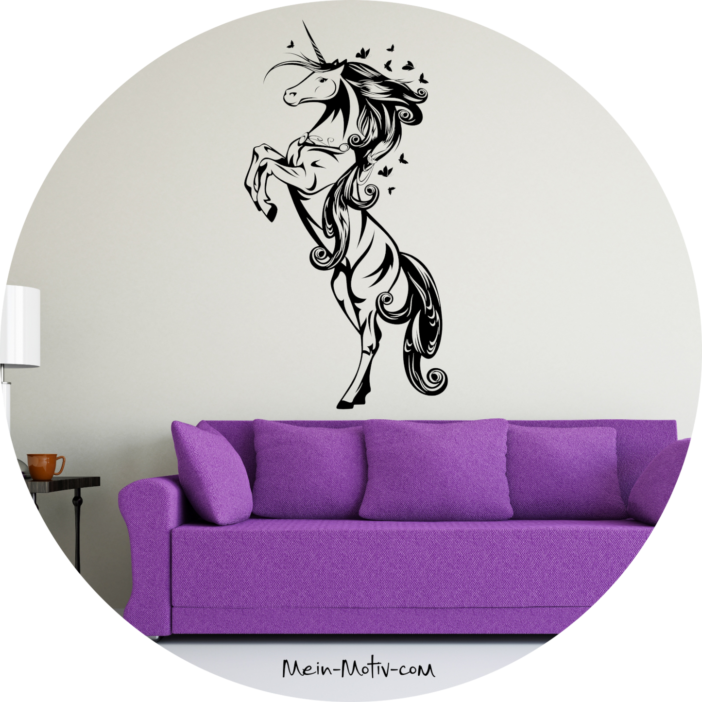 Wandtattoo Einhorn mit Schmetterlingen