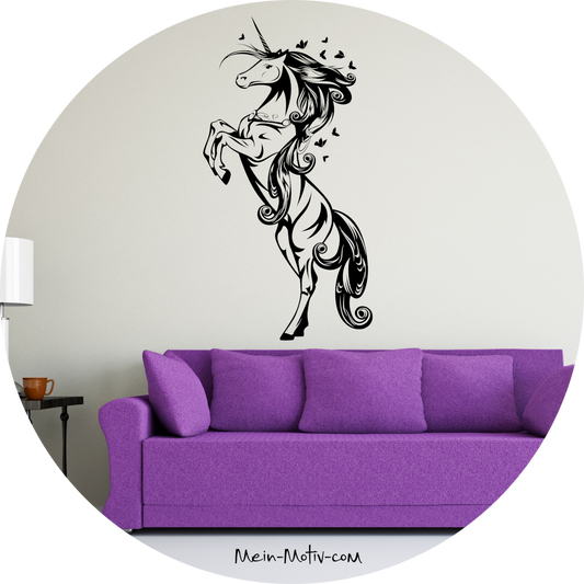 Wandtattoo Einhorn mit Schmetterlingen