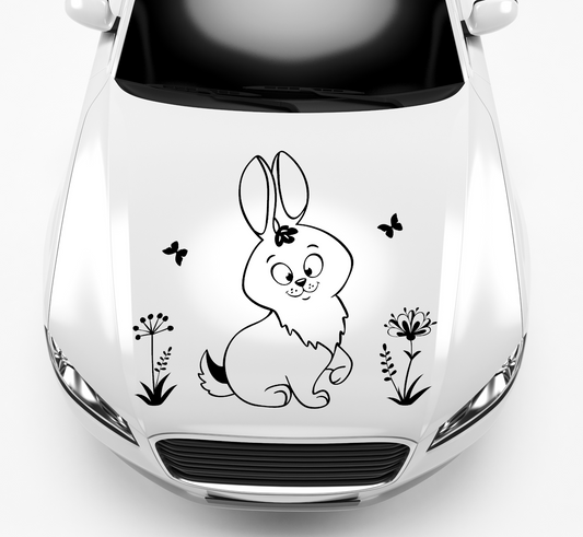 Autoaufkleber Hase mit Blumen